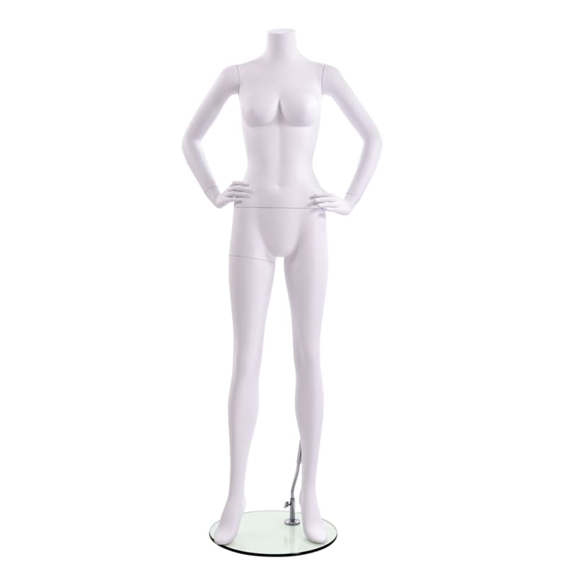headless matte white female mannequin hands on hips