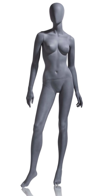 egghead female mannequin slate gray arms at sides pose 2