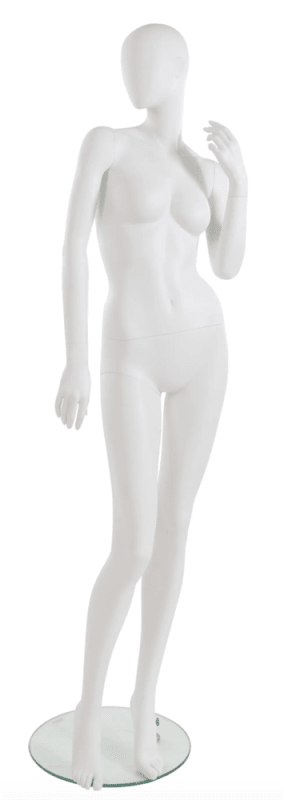 trendy egghead matte white female mannequin pose 2