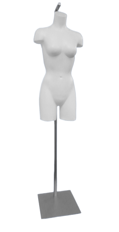 Unbreakable Plastic Female 3/4 Torso Form in White with Hanging Base