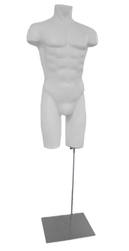 Unbreakable Plastic Male Torso Form in White with Counter Base