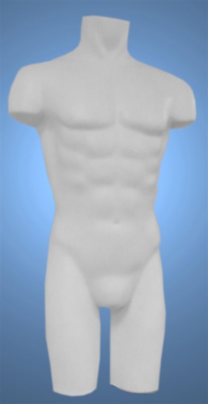 Male 3/4 torso mannequin size 40 made of durable polyethylene for tabletop or adjustable floor display by Mannequins Express Male 3/4 torso mannequin size 40 made of durable polyethylene for tabletop or adjustable floor display by Mannequins Express