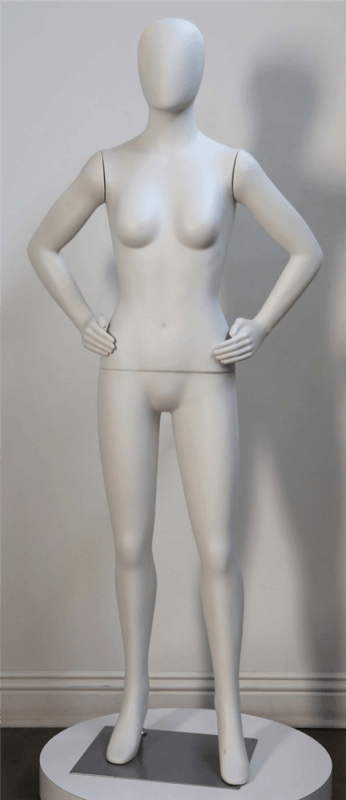 matte white egghead female mannequin hands on hips mannequins express