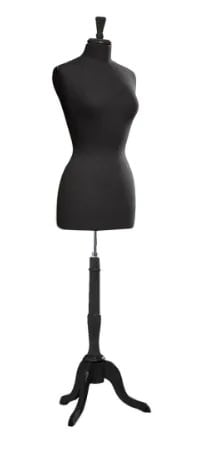 Female black jersey knit 3/4 torso dress form with matching black tripod base