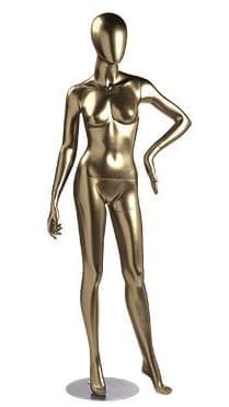 metallic gold female egghead mannequin fiberglass modern retail display with base