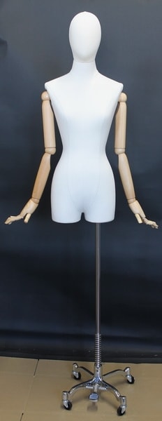 Female Dress Form with Wooden Adjustable Arms - Base with Wheels YBFWH2BN