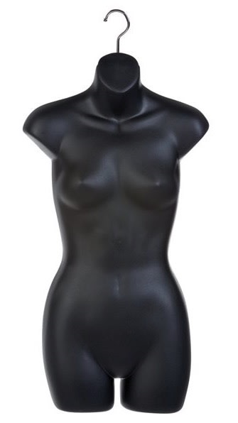Matte Black Thick Injection Plastic Female 3/4 Torso Form