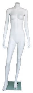 Matte white female headless fiberglass mannequin 5'4" tall with tempered glass base for retail clothing displays