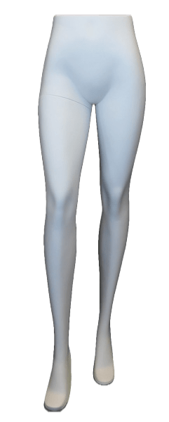 White female legs fiberglass mannequin with matte finish, tempered glass base, foot rod, and calf support rod for apparel and footwear displays