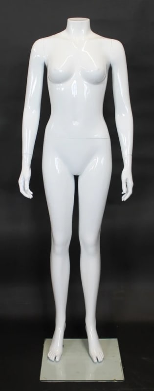 Gloss white 5'2" headless female mannequin with tempered glass base