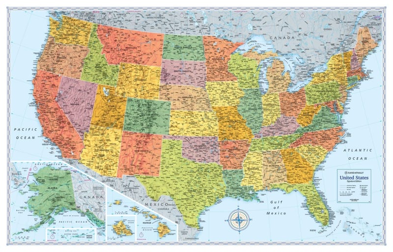United States Wall Map Signature Edition Rand McNally. Updated and redesigned, Rand McNally's Signature United States wall map features eye-catching bold and vivid colors that make this the perfect reference piece sure to stand out in any home, classroom