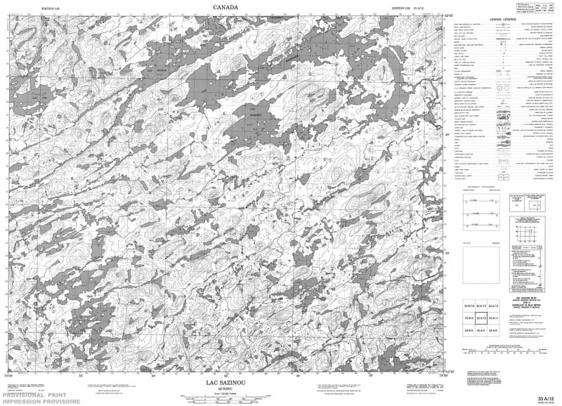 033A12 - LAC SAZINOU - Topographic Map