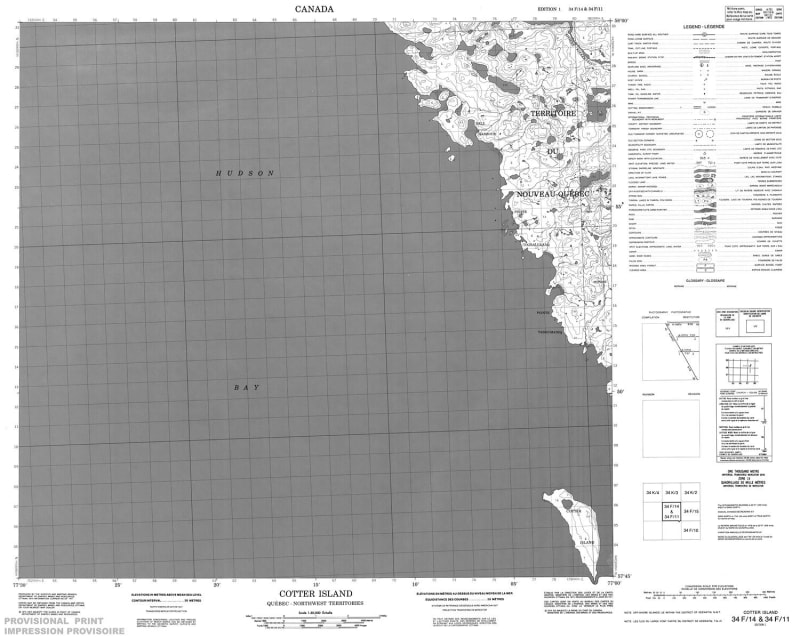 034F14 - COTTER ISLAND - Topographic Map