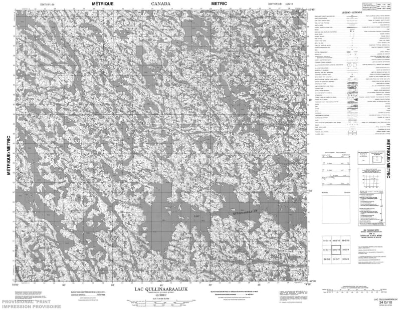 034G10 - LAC QULLINAARAALUK - Topographic Map