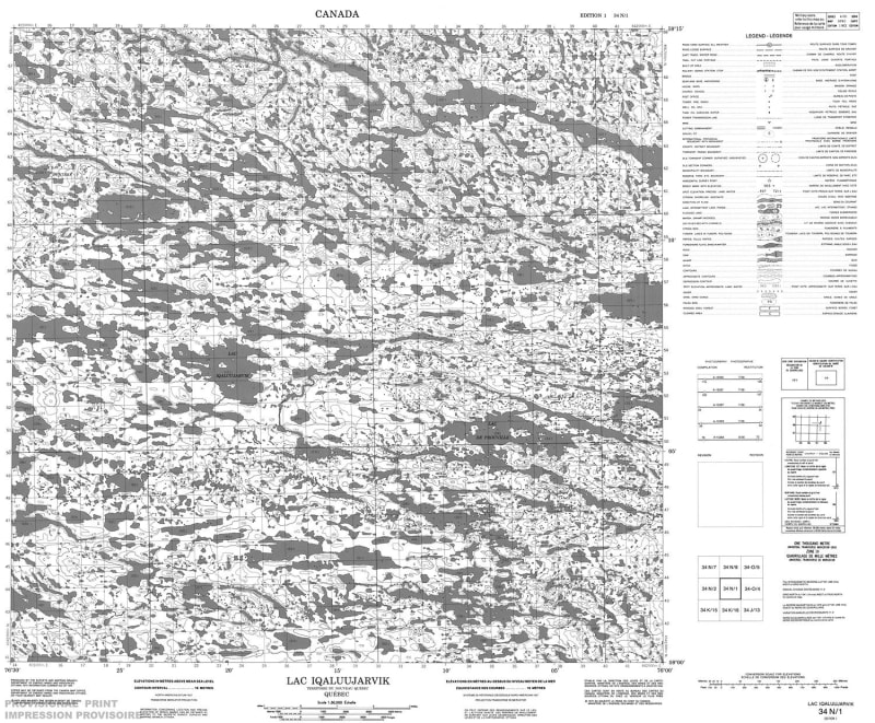 034N01 - LAC IQALUUJARVIK - Topographic Map