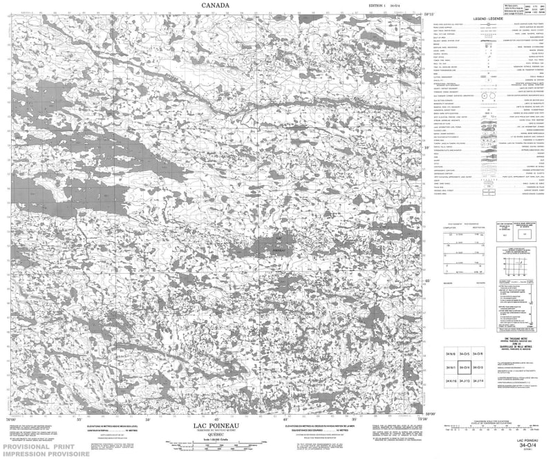 034O04 - LAC POINEAU - Topographic Map