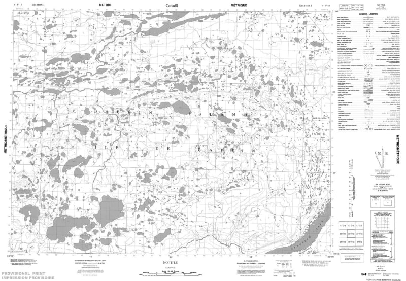 047F15 - NO TITLE - Topographic Map. Includes contour lines, water bodies, roads, population centers, treed areas, etc. Printed topo maps are great for recreational activities such as hiking, camping, biking or fishing. Topographic maps have lat and longs
