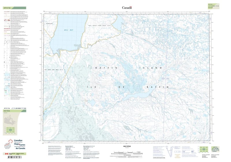 047F16 - NO TITLE - Topographic Map. Includes contour lines, water bodies, roads, population centers, treed areas, etc. Printed topo maps are great for recreational activities such as hiking, camping, biking or fishing. Topographic maps have lat and longs