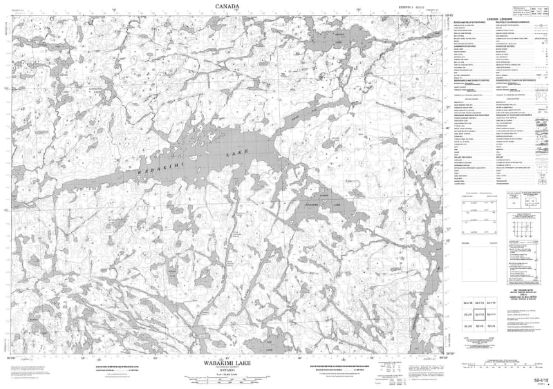 052I12 - WABAKIMI LAKE - Topographic Map