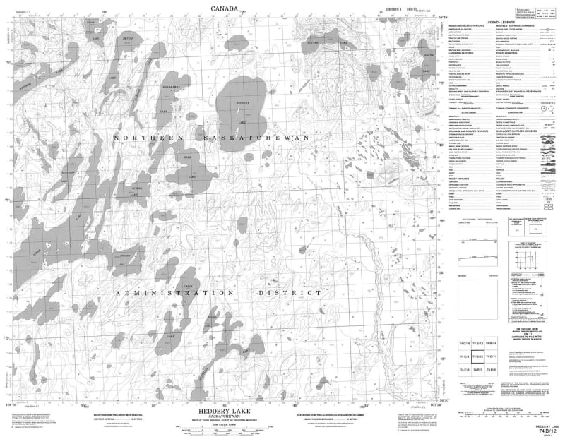 074B12 - HEDDERY LAKE - Topographic Map