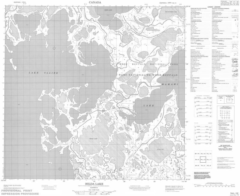 074L12 - HILDA LAKE - Topographic Map