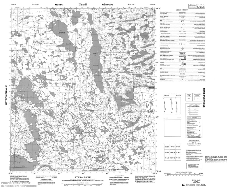 075N13 - ZYENA LAKE - Topographic Map