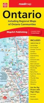Navigate Ontario with confidence using our comprehensive Ontario Regional Travel & Road Map. This essential travel companion provides a detailed provincial map of Ontario, ensuring you have a clear overview of the entire region. Inside, you'll also find m