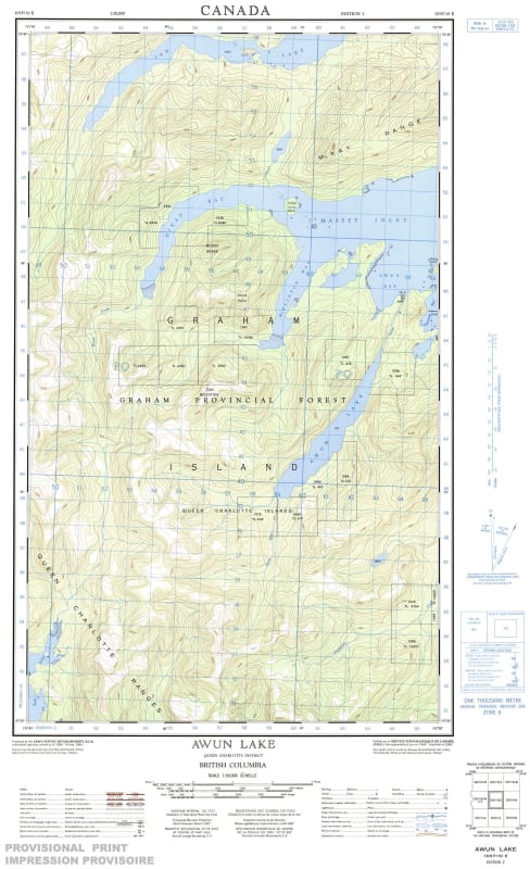 103F10E - AWUN LAKE - Topographic Map