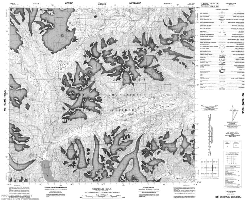 104F16 - CHUTINE PEAK - Topographic Map
