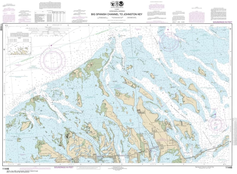 NOAA Chart 11448. Nautical Chart of Intracoastal Waterway Big Spanish Channel to Johnston Key - Gulf Coast. NOAA charts portray water depths, coastlines, dangers, aids to navigation, landmarks, bottom characteristics and other features, as well as regulat