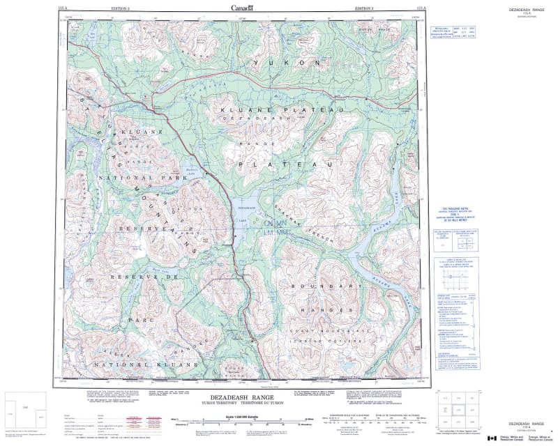115A - DEZADEASH RANGE - Topographic Map