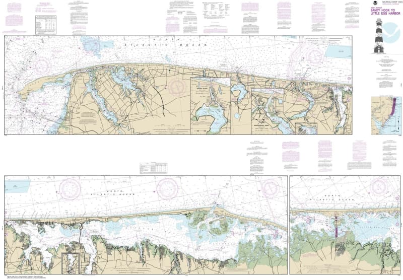 NOAA Chart 12324. Nautical Chart of Intracoastal Waterway Sandy Hook to Little Egg Harbor. NOAA charts portray water depths, coastlines, dangers, aids to navigation, landmarks, bottom characteristics and other features, as well as regulatory, tide, and ot