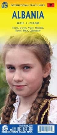 Albania Travel & Road Map. This is an ITMB two sided road map which is color coded to elevation. It includes roads, sights, camping sites, top attractions, and a detailed index and legend, showing airports, railroads, ferries, points of interest, and more