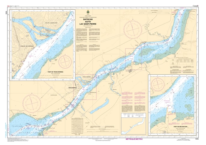1313 Batiscan to Lac Saint-Pierre Nautical Chart - An official Canadian maritime navigation map featuring depth soundings, shipping lanes, and port facilities for Trois-Rivières and Bécancour, Quebec. 1313 Batiscan to Lac Saint-Pierre Nautical Chart - An official Canadian maritime navigation map featuring depth soundings, shipping lanes, and port facilities for Trois-Rivières and Bécancour, Quebec.