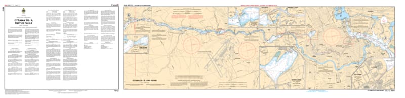 1512 Ottawa to Smiths Falls Nautical Chart - A set of three official Canadian maritime maps featuring depth soundings and 1:4,800 scale lock station insets for the northern Rideau Canal.