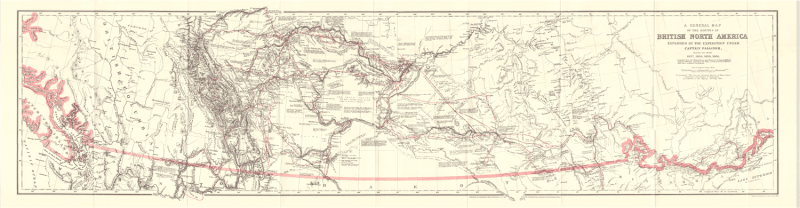 The Palliser Expedition Map 1857-60 - Reproduction. This reproduction map is one of the most important maps of Western Canada with respect to early pre-Canadian history. Measures 14 inches tall by 54 inches wide. John Palliser, who submitted to the Royal