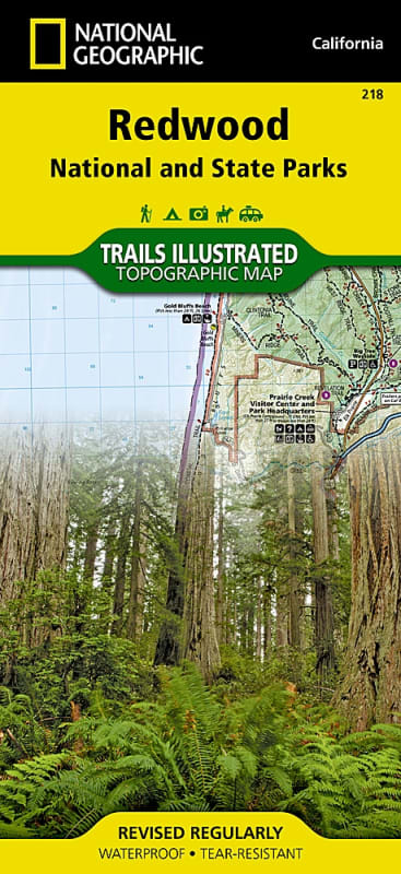 Redwood National Park Trail map. Key points of interest included are Six Rivers National Forest, Smith River National Recreation Area, North Fork Smith River Botanical Area, Siskiyou Wilderness, Humboldt Lagoons State Park and Yurok Indian Reservation, Bi