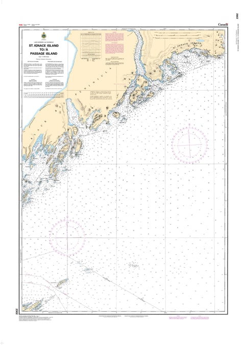 Official nautical chart 2302 showing navigation routes, depth soundings, and island topography from St. Ignace Island to Passage Island in Lake Superior. Official nautical chart 2302 showing navigation routes, depth soundings, and island topography from St. Ignace Island to Passage Island in Lake Superior.