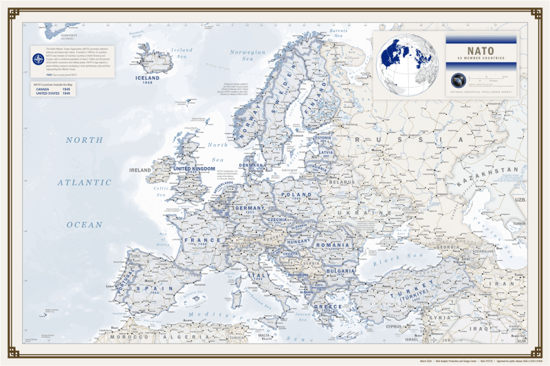 Explore the official map of NATO's 32 member countries, including 2024 additions Sweden and Finland. High-resolution map featuring member accession years, geographic boundaries, and alliance history. Explore the official map of NATO's 32 member countries, including 2024 additions Sweden and Finland. High-resolution map featuring member accession years, geographic boundaries, and alliance history.