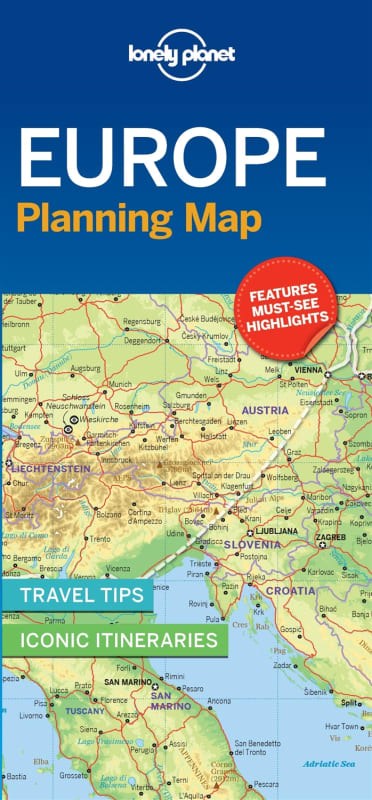 Lonely Planet Europe Planning Map featuring a protective slipcase, premium paper, and easy-fold design for continental travel planning.