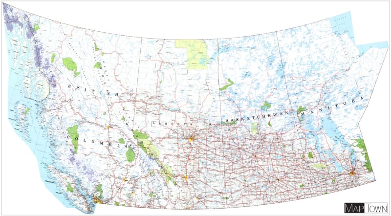 Western Canada - laminated base map BC AB SK MB