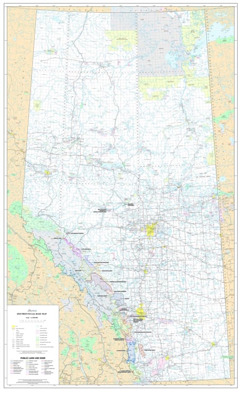 Discover the most detailed Alberta Provincial Base Wall Map, featuring all 19 Public Land Use Zones (PLUZs), highways, parks, and key infrastructure. Perfect for business, education, and trip planning. Designed at a precise 1:1,000,000 scale, this large-f Discover the most detailed Alberta Provincial Base Wall Map, featuring all 19 Public Land Use Zones (PLUZs), highways, parks, and key infrastructure. Perfect for business, education, and trip planning. Designed at a precise 1:1,000,000 scale, this large-f