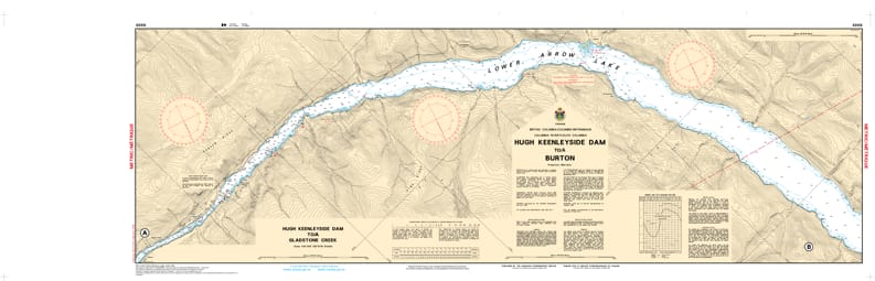 Navigate the Lower Arrow Lakes safely with CHS Chart 3056. Official 2026 2-sheet set featuring depth data and coastal configurations for Hugh Keenleyside Dam to Burton. Navigate the Lower Arrow Lakes safely with CHS Chart 3056. Official 2026 2-sheet set featuring depth data and coastal configurations for Hugh Keenleyside Dam to Burton.
