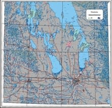 Detailed Southern Manitoba provincial base map showing roads, waterways, and cities at a 1:500,000 scale.