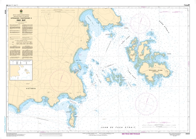 CHS Chart 3424 - Official Canadian Nautical Chart for the Approaches to Oak Bay, Trial Islands, and Discovery Island, British Columbia. CHS Chart 3424 - Official Canadian Nautical Chart for the Approaches to Oak Bay, Trial Islands, and Discovery Island, British Columbia.