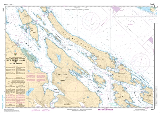 CHS Chart 3442 - Official Canadian Nautical Chart for North Pender Island to Thetis Island, featuring Saltspring Island and Trincomali Channel. CHS Chart 3442 - Official Canadian Nautical Chart for North Pender Island to Thetis Island, featuring Saltspring Island and Trincomali Channel.