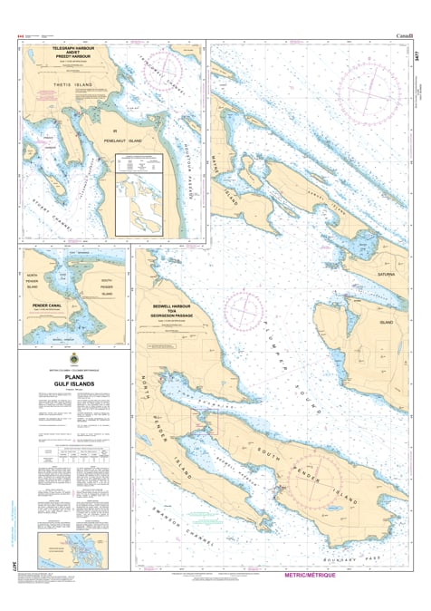 CHS Chart 3477 - Official Canadian Nautical Chart featuring Plans of the Gulf Islands, including high-detail in-sets for Ganges, Fulford, and Village Bay. CHS Chart 3477 - Official Canadian Nautical Chart featuring Plans of the Gulf Islands, including high-detail in-sets for Ganges, Fulford, and Village Bay.