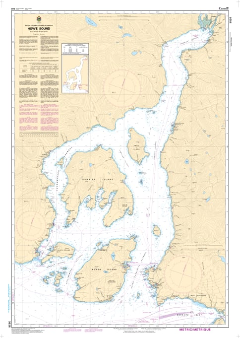 CHS Chart 3526 - Official Canadian Nautical Chart for Howe Sound, featuring high-detail mapping for Squamish, Bowen Island, Gambier Island, and Horseshoe Bay. CHS Chart 3526 - Official Canadian Nautical Chart for Howe Sound, featuring high-detail mapping for Squamish, Bowen Island, Gambier Island, and Horseshoe Bay.