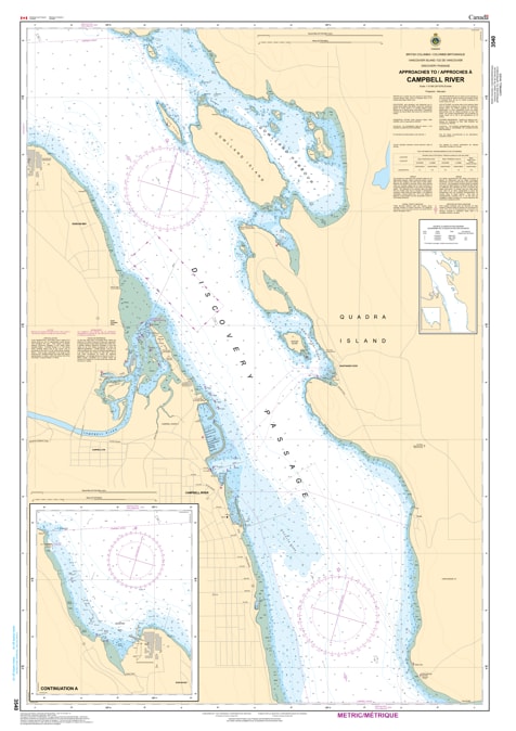 CHS Chart 3540 - Official Canadian Nautical Chart for the Approaches to Campbell River and Duncan Bay, featuring high-detail 1:10,000 scale mapping. CHS Chart 3540 - Official Canadian Nautical Chart for the Approaches to Campbell River and Duncan Bay, featuring high-detail 1:10,000 scale mapping.