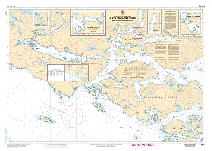 CHS Chart 3537 - Official Canadian Nautical Chart for Okisollo Channel, featuring high-detail mapping for the Okisollo Rapids and the passages surrounding Quadra and Sonora Islands.